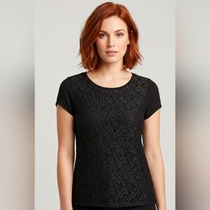 NWT Anthropologie Bordeaux Black Lace Short Sleeve Top